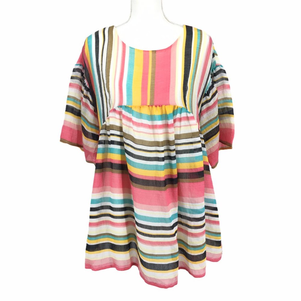 Listicle Scooped Neck Striped Baby Doll Tunic